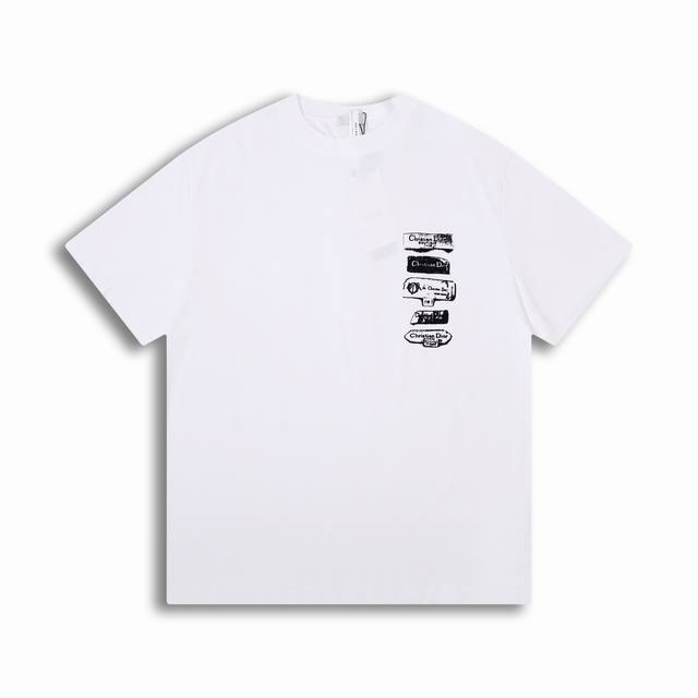 Correct Version High-Quality Di0R New Velvet Logo Printed Round Neck Short-Sleev