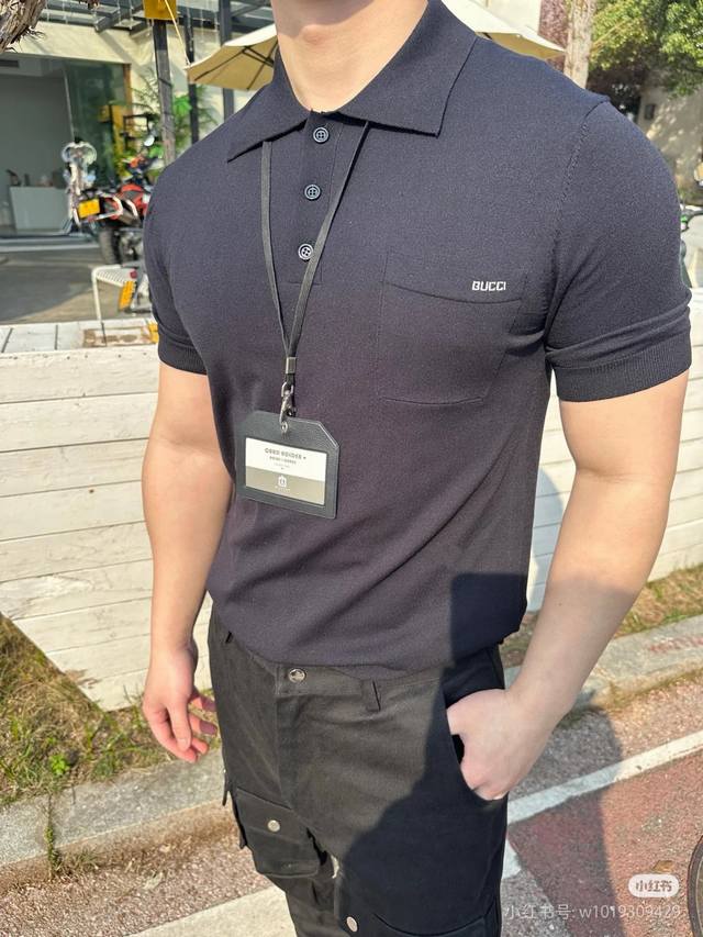 Correct Version High-Quality G-House 2025Ss New Fine Wool Knit Polo Short-Sleeve