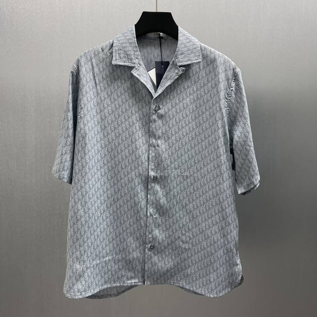 Cd Blue-Gray Silk And Cotton Blend Short-Sleeve Shirt Size S-Xl This Short-Sleev