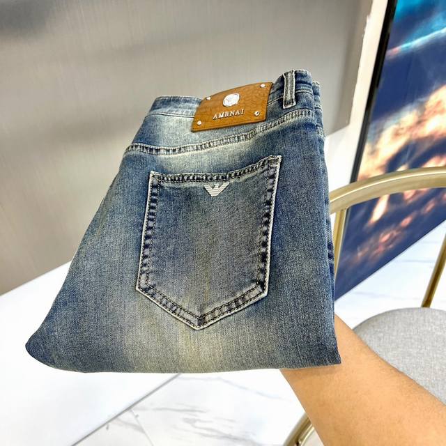 Farm Armani, 2025 Spring/Summer Fashion Washed Logo Denim Pants, Men's Back Pock