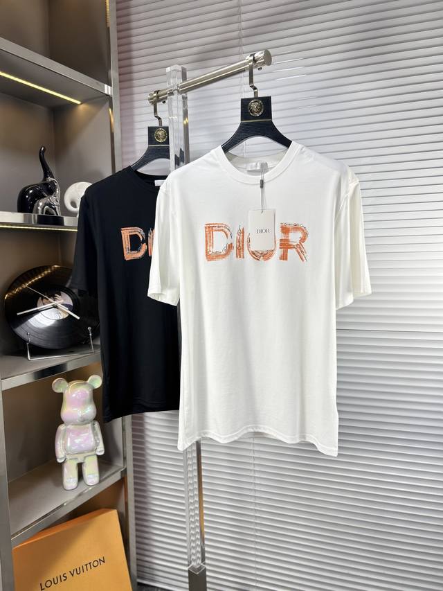 Dio*Dior Ss25 Spring/Summer New Arrival Front Printed Pattern Round Neck Short-S