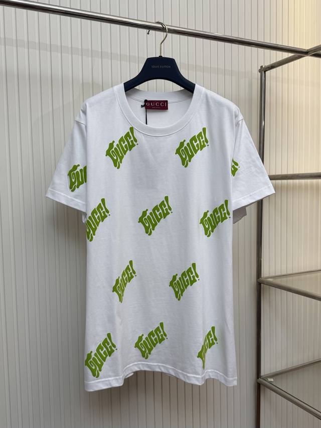 Guc Gucci 25Ss Green Full Print Logo Short-Sleeve T-Shirt Size: S M L Xl