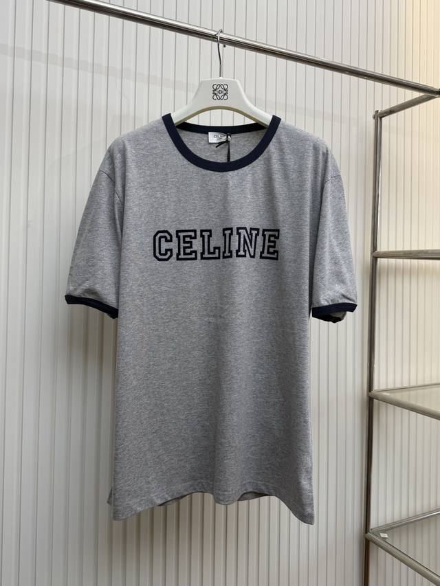 Ce Celine 25Ss Color-Blocked Logo Letter Velvet Print Short-Sleeve T-Shirt Size: