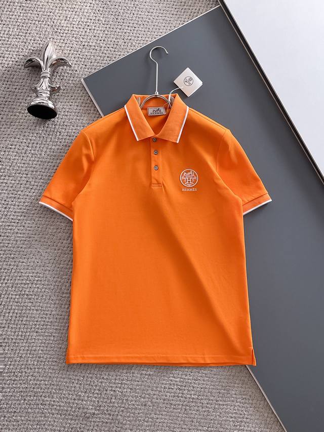 Herm S 25Ss Spring/Summer New Mesh Cotton Fabric Collar Short-Sleeve T-Shirt, Me