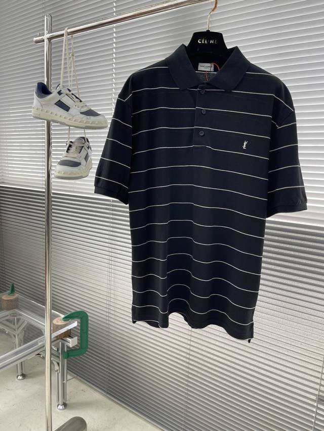 Slp Embroidered Stripe Polo Shirt Custom-Made Original 1:1 Elegant Stripe Pearl