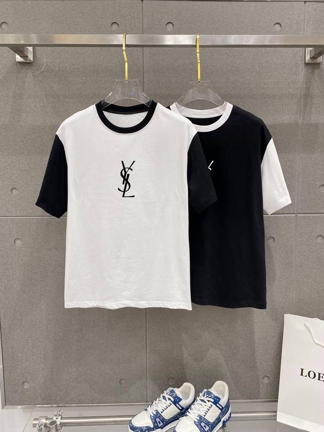 Saint Laurent New Letter Print Double-Layered Heavy-Duty Short-Sleeve T-Shirt. T