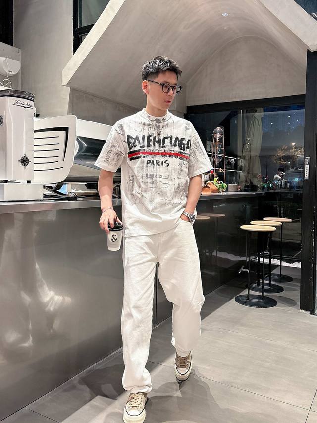 2025 Summer New Arrival Parisian Streetwear Casual Hand-Painted T-Shirt 260G Hig
