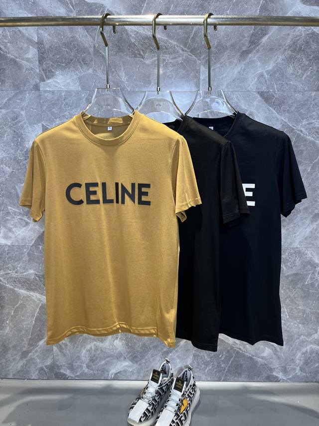 Celine 2025 Spring/Summer Newest Fashion Round Neck Short Sleeve T-Shirt, Silk-L