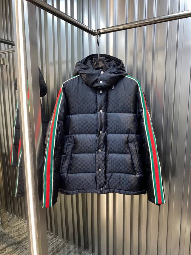 Gucci Down Jacket Fashion Double G Color-Blocked Woven Strap Down Jacket, Double