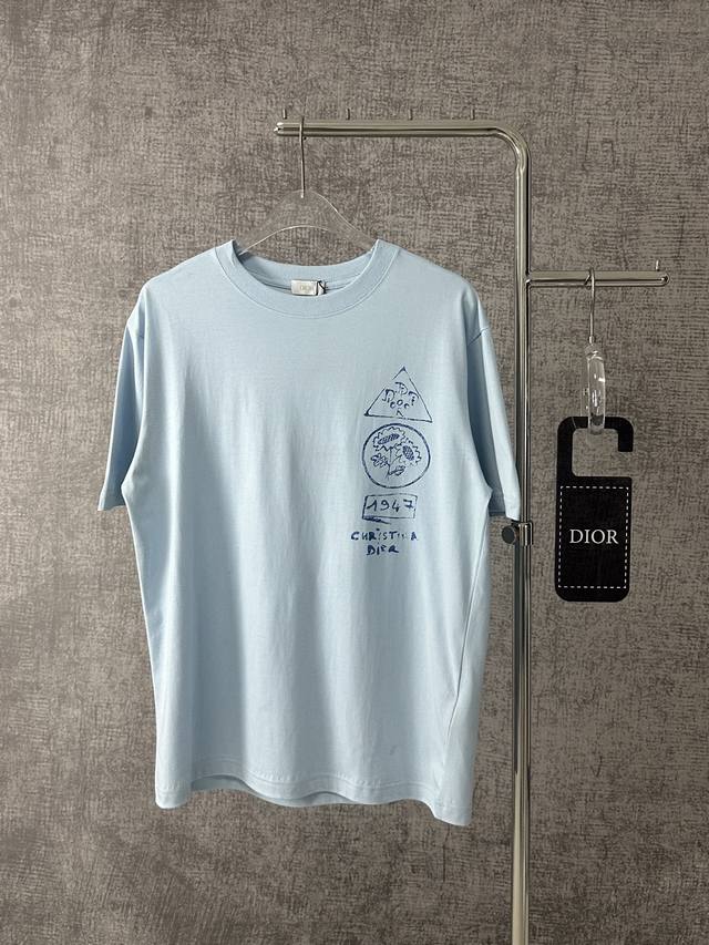 Dior 2025 New Plant Illustration Pattern Letter Print Short-Sleeve T-Shirt Light