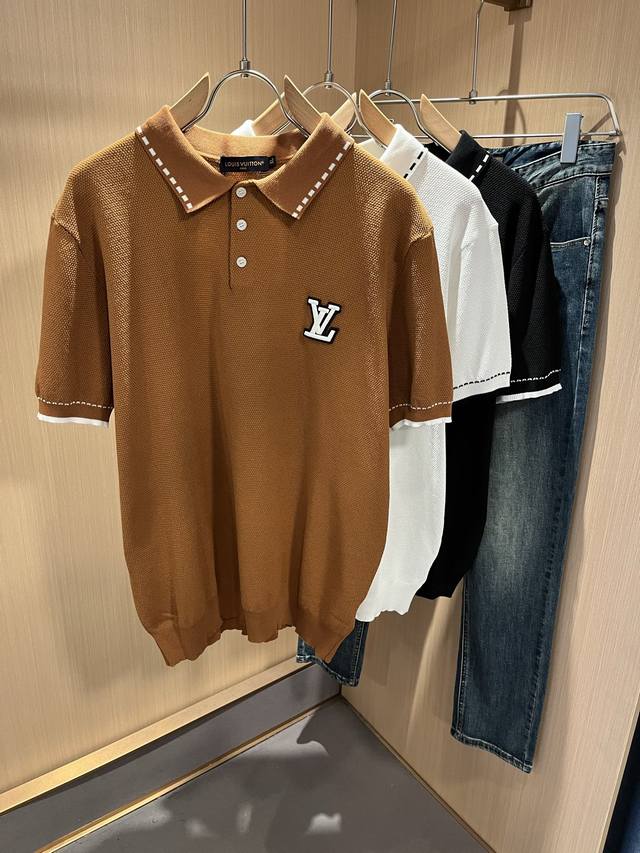 Louis Vuit*On 2025 Spring/Summer Louis Family Luxury Collar Knit Short-Sleeve Sh