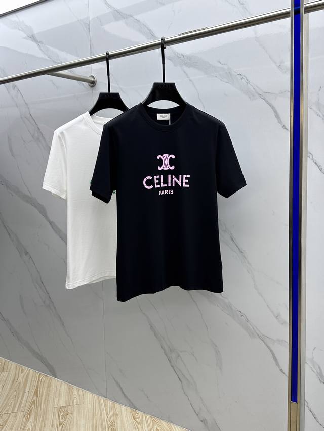 Celine*Celine 2025 Spring/Summer New Arrival Fashion Classic Round Neck Short-Sl
