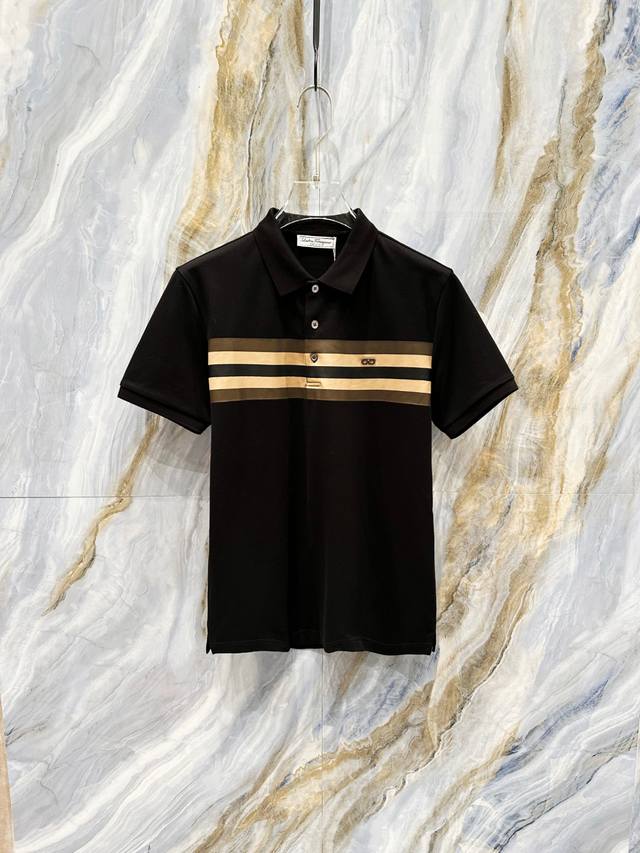 Ferragamo 2025Ss Summer New Arrival Logo Men's Collared Polo Shirt! Classic Busi