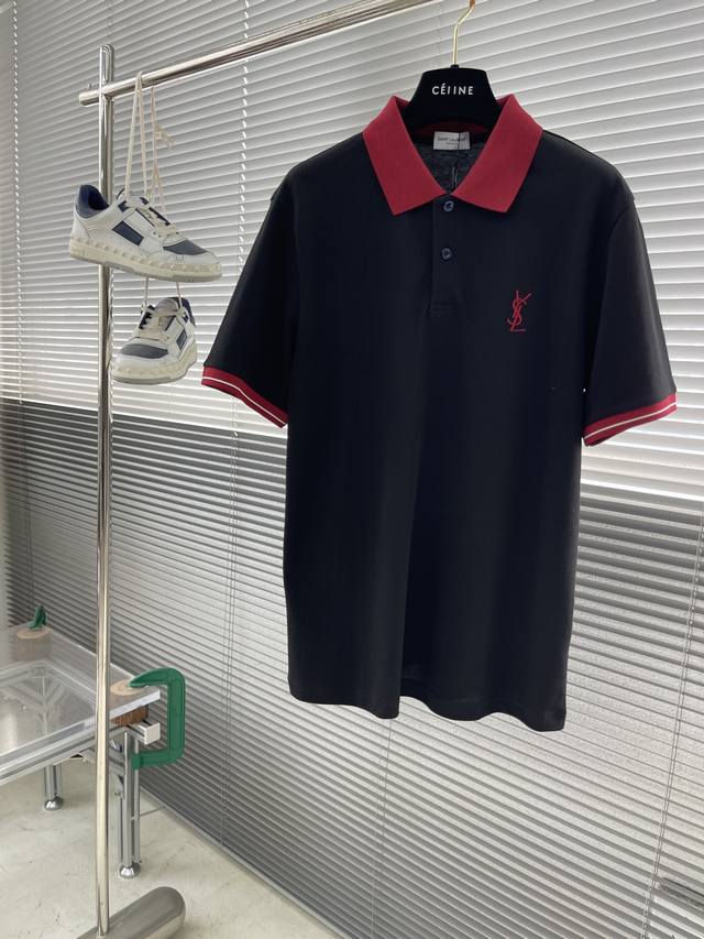 Ysl Saint Laurent 2025 New Men's Color-Blocked Collar Polo Shirt Short-Sleeve T-