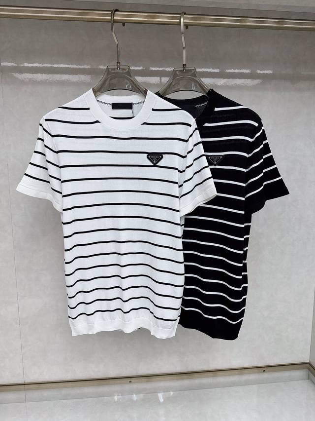 Prada 2025 Spring/Summer New Arrival Knitted Short-Sleeve Shirt, Imported Knitte
