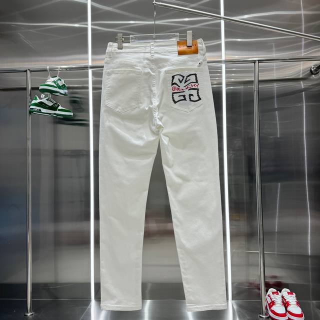 Givenchy Gvc Casual Straight-Leg Denim Pants With Black Letter Logo, Exuding Ele