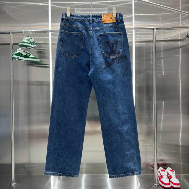 Lv & Louis Vuitton Classic Printed Logo Denim Pants New Arrival, Authentic Singl