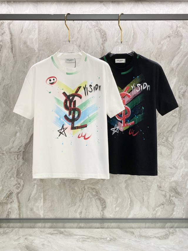 Saint Laurent 25Ss Summer New Hand-Painted Short-Sleeve T-Shirt! Available In St