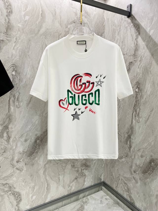 Gucci 25Ss Summer New Hand-Painted Short-Sleeve T-Shirt! Synchronized With The B
