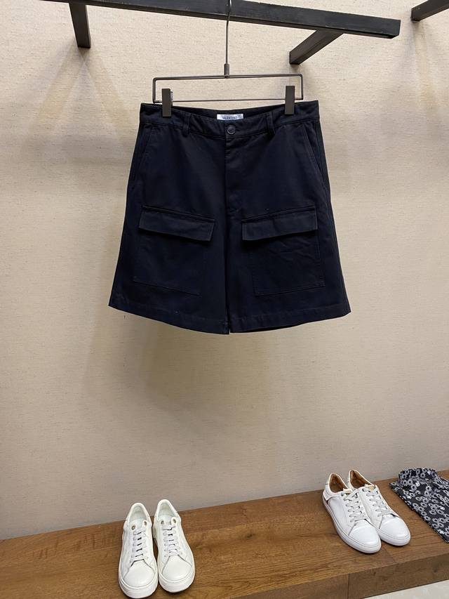 Vlt Valentino Black Denim Shorts Workwear-Style Pockets With Logo Patch, Washed