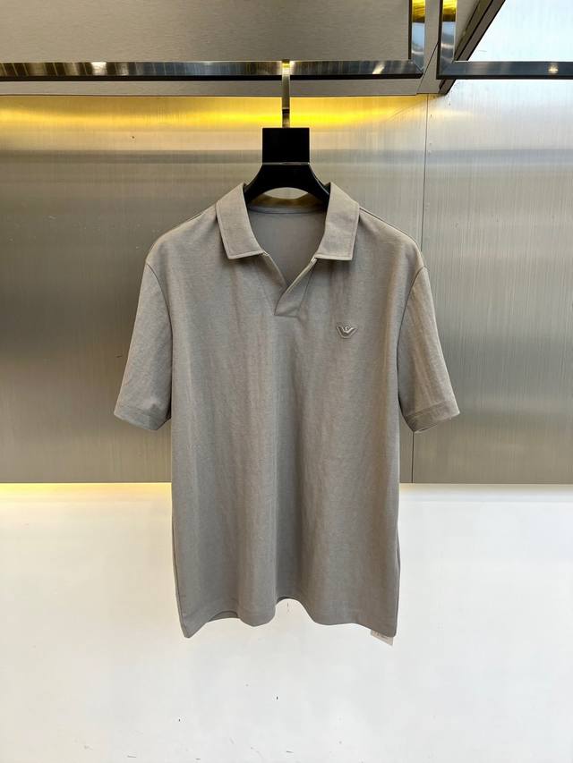 Armani, High-End Custom V-Neck Casual Men's Linen Polo Shirt, Classic Business A