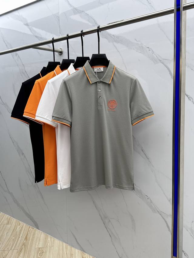 Herm S 2025 Spring/Summer New Men's Logo Short-Sleeve Polo Shirt, Continuing The