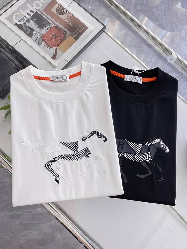 Herm S 2025 Spring/Summer New Arrival Round Neck Fashion Short-Sleeve T-Shirt, O