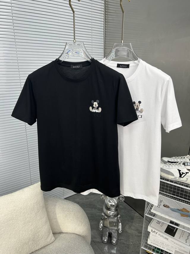 Gucci 2025 Ss Spring/Summer High-Quality Silk-Finished Cotton Short-Sleeve T-Shi
