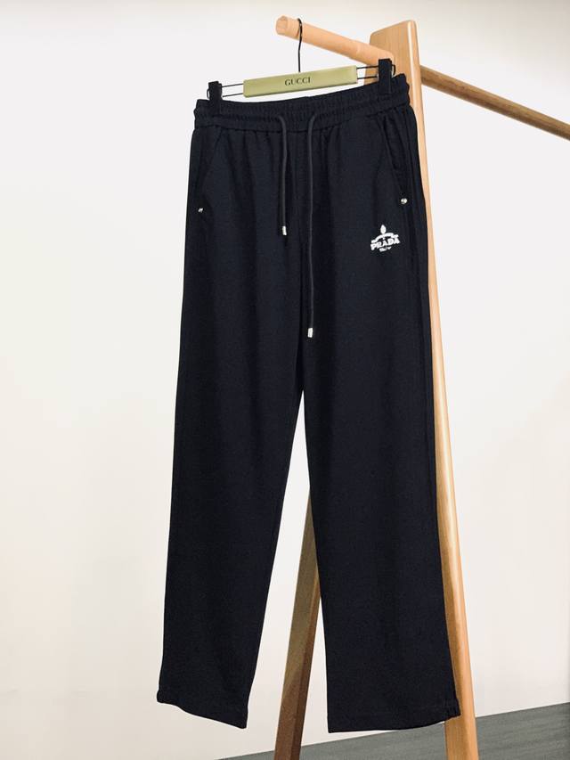 Prada 2025 Ss Spring/Summer New Arrival Drawstring Embroidered Casual Pants, Cra