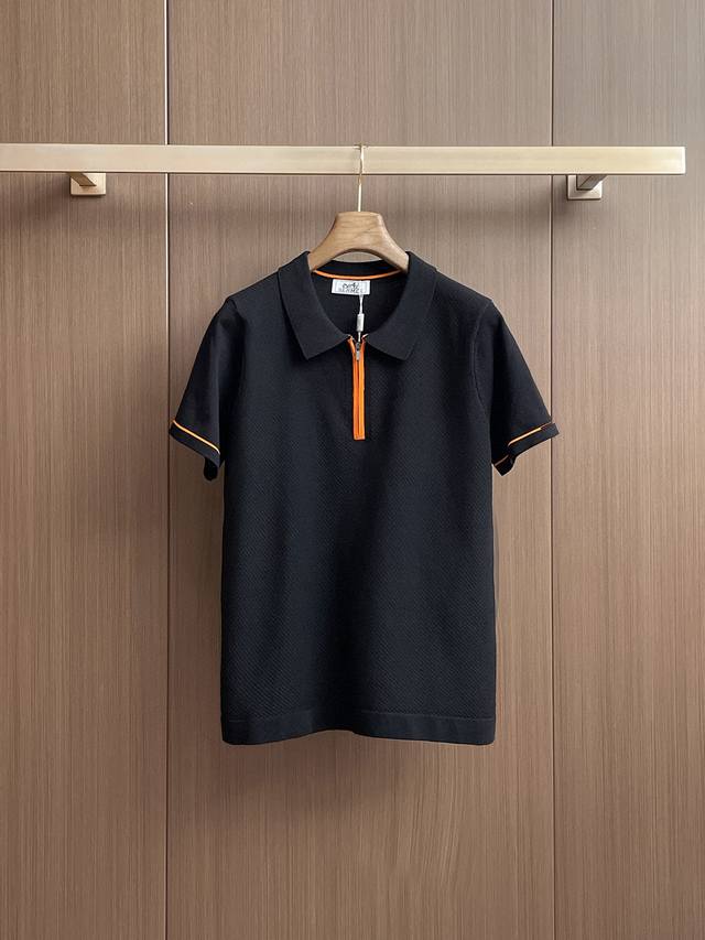 Herm S 2025 Spring/Summer New Arrival Knitted Short-Sleeve Shirt, Imported Knitt