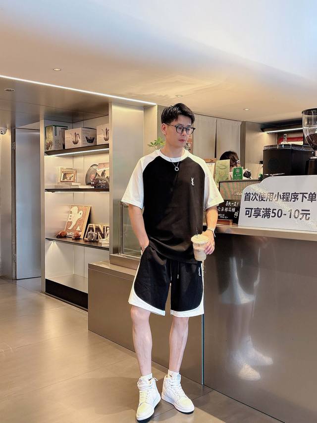Ysl Set 2025 Spring/Summer New Arrival, Unisex, Classic Design Short-Sleeve T-Sh