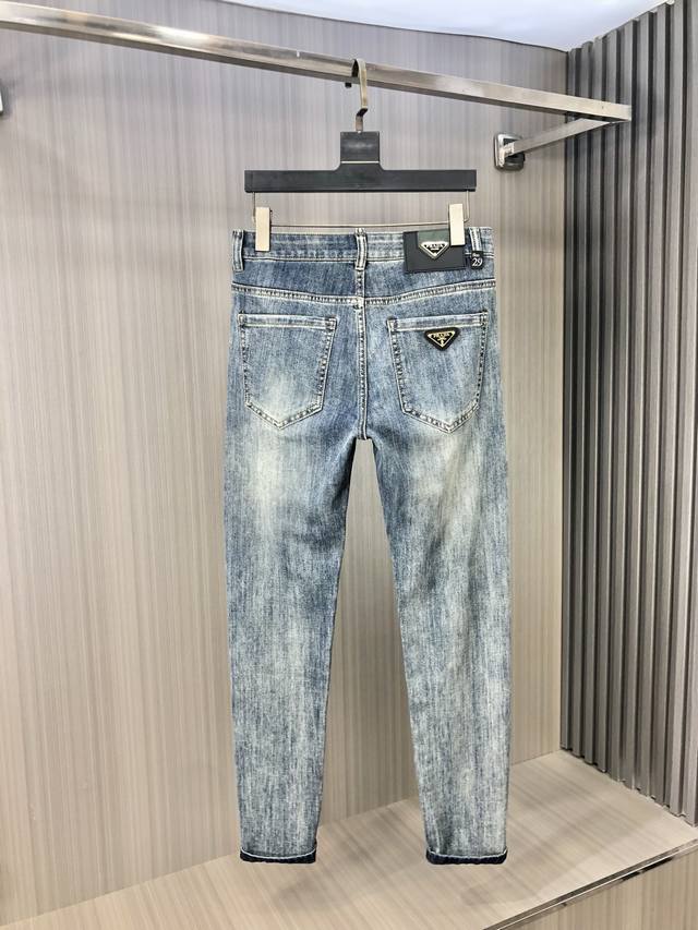 Prada 2025 Spring/Summer New Men's Denim Pants! Heavy-Duty Washed Denim Fabric,