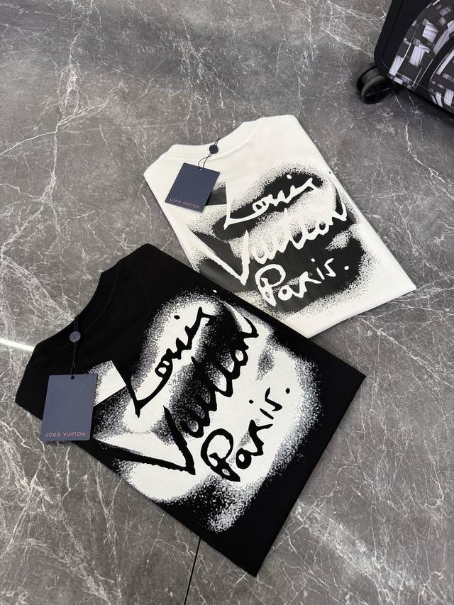 Donkey House 25Ss New Smoke Letter Print Embroidered T-Shirt! Fashionable Ink Wa