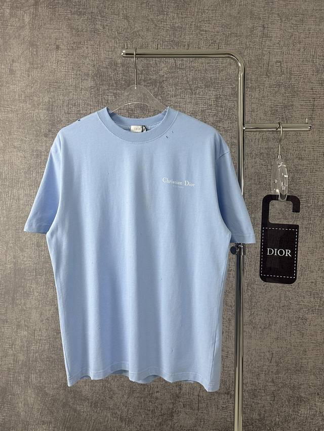 Dior 2025 New Classic Letter Distressed Hole Print Logo Short-Sleeve T-Shirt For