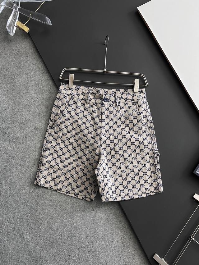 Gu25Ss Spring/Summer New Gg Jacquard Logo Cotton Shorts, Men's Red And Green Wov