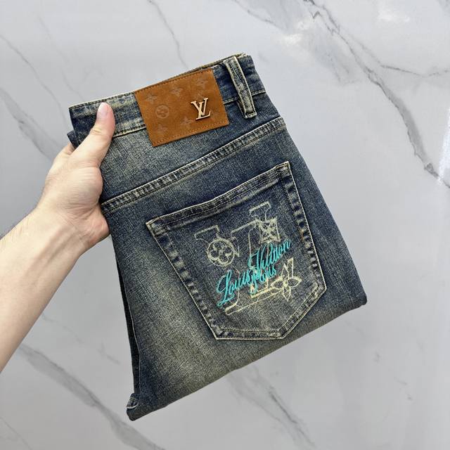 Lv*Louis Vuitton High-End Customization, 2025 Early Spring Latest Denim Pants, A