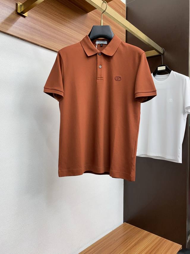 Valentino 2025 New Men's Collared Polo Shirt Short Sleeve Imported Fabric. Light