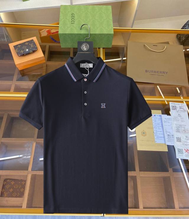 Herm S 2025 Ss Summer New Arrival Letter Logo Men's Collared Polo Shirt! Classic
