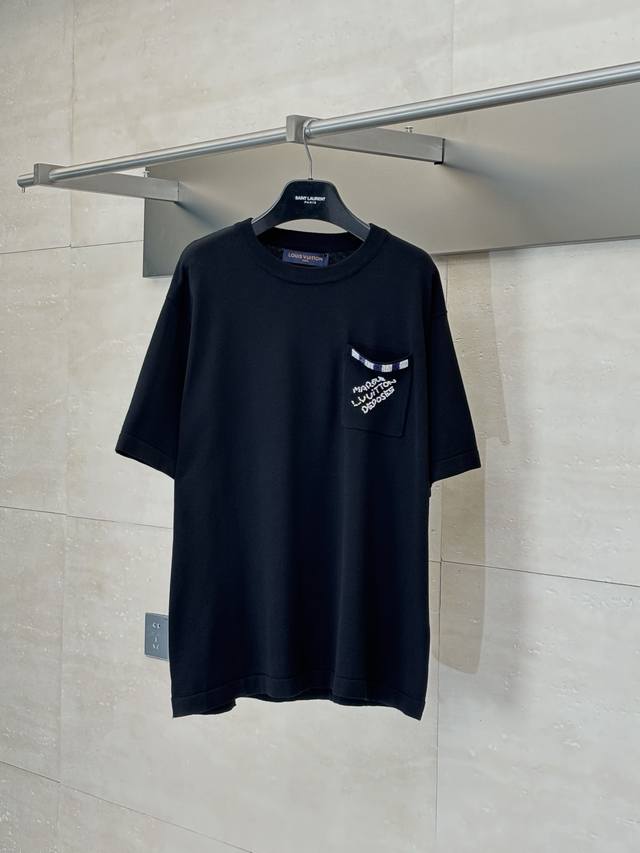 Lv Louis Vuitton Spring/Summer New Arrival Pocket Bead-Embroidered Short-Sleeve