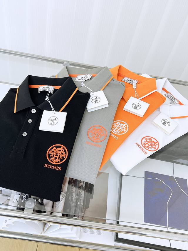 Herm S 25Ss Summer New Arrival, This Polo Shirt Is Made From Pearl-Textured Fabr