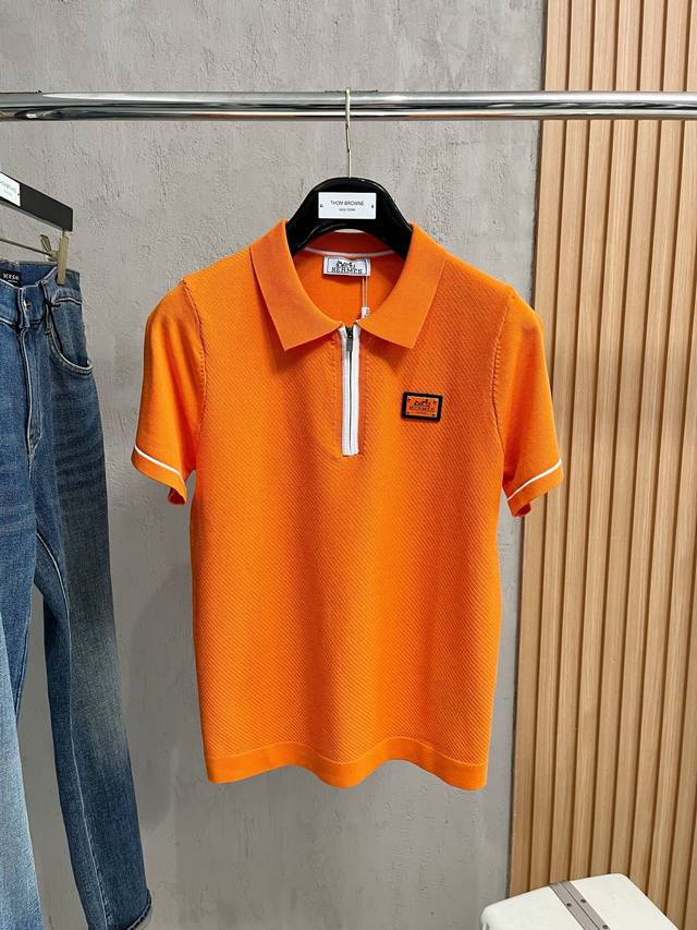 Herm S 2025 New Casual Knit Short-Sleeve Polo Shirt With A Collar, Urban Fashion