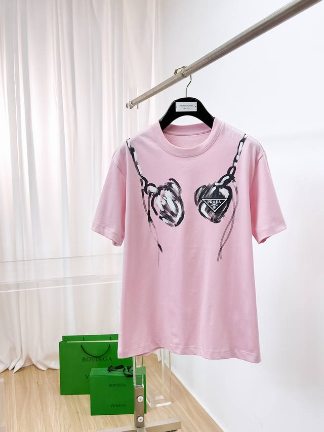 Prada, Complete With Three Labels. 2025 Summer New Arrival Short-Sleeve T-Shirt,