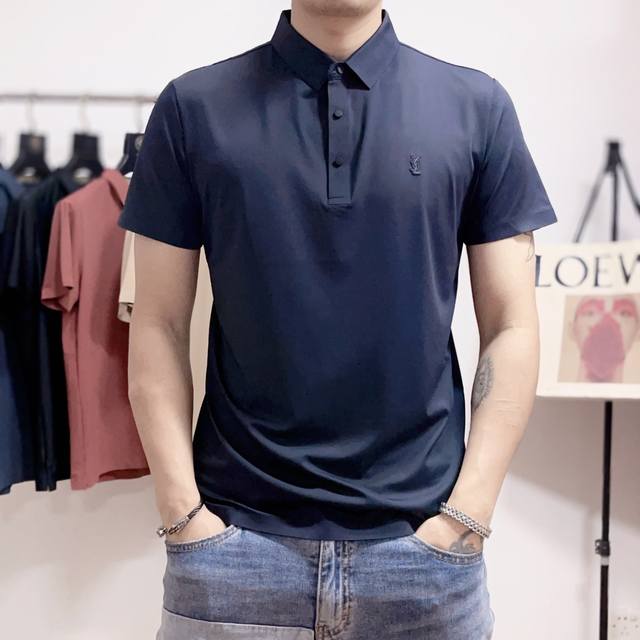 Saint Laurent New Arrival! 2025 Summer New Logo Men's Collared Polo Shirt! Class