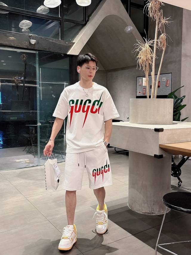 Brand Gucci 2025 Round Neck Short-Sleeve Shorts Set Made From 100% Cotton Fabric