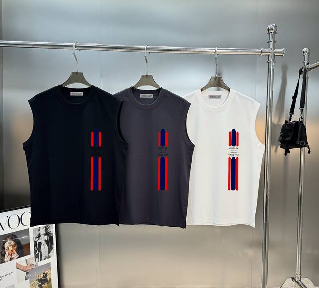 Moncle* 25S New Ice Cotton Vest - Simple Basic Style. Brand Letter Logo Print De