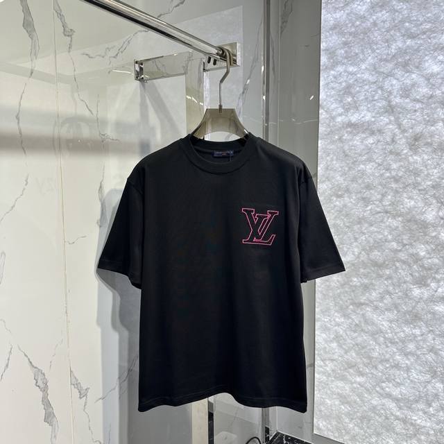 Lv Home New Front And Back Embroidered Short-Sleeve T-Shirt Colors: Black, White
