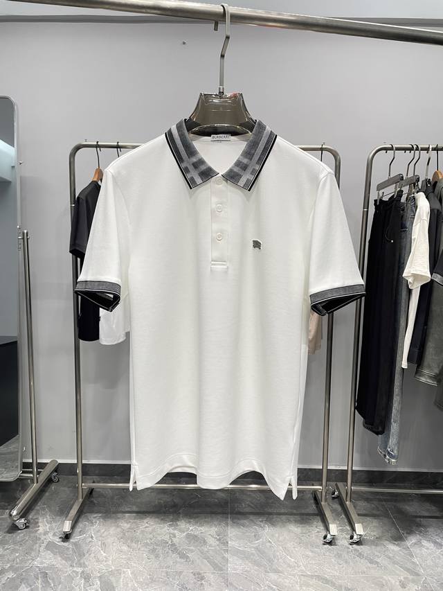 Bur25Ss Spring/Summer New Classic Color-Block Checkered Collar Logo Patch Short-