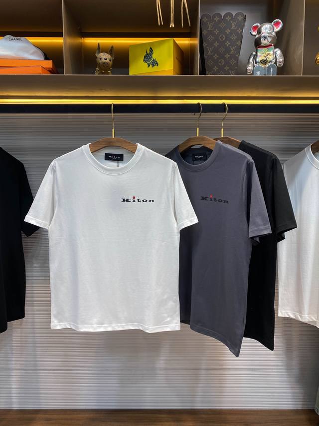 Kiton25Ss Spring/Summer New Arrival Plain Knit Cotton Round Neck Short-Sleeve T-