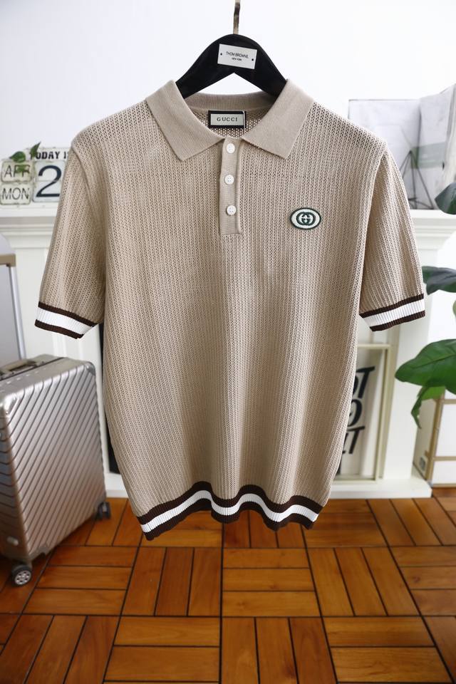 Gucci Gu*Ci. 2025 Summer New Arrival Men's Knitted Short-Sleeve Fashion Classic