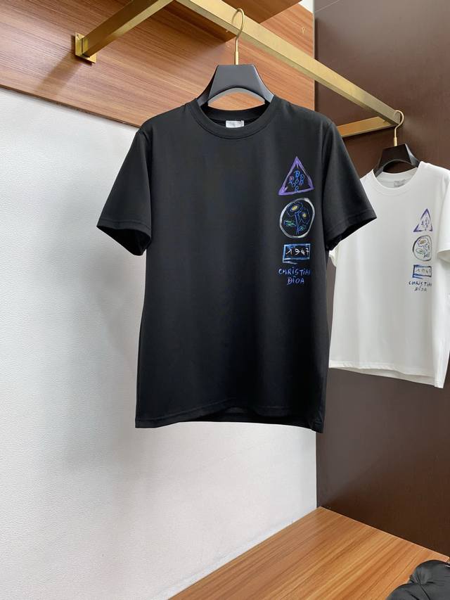 Dior Ss New Craftsmanship Logo 100% Cotton Wide-Cut Round Neck Men's Short-Sleev